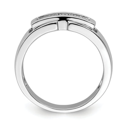 Sterling Silver Rhodium Plated Men'S Polished Diamond Ring