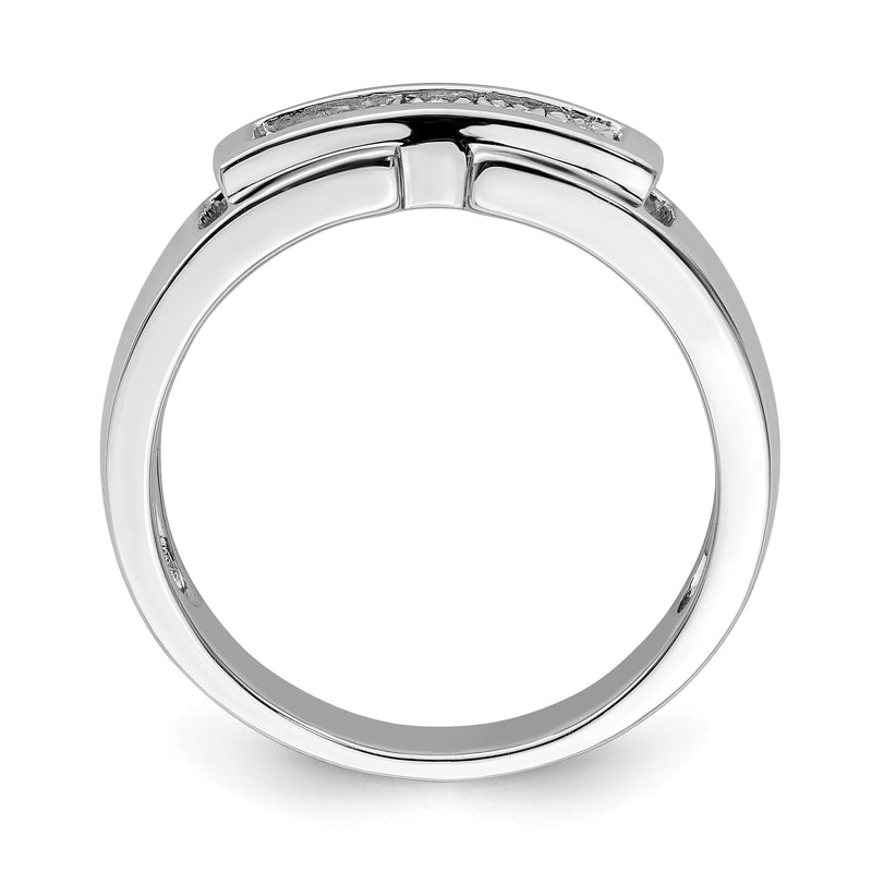 Sterling Silver Rhodium Plated Men'S Polished Diamond Ring