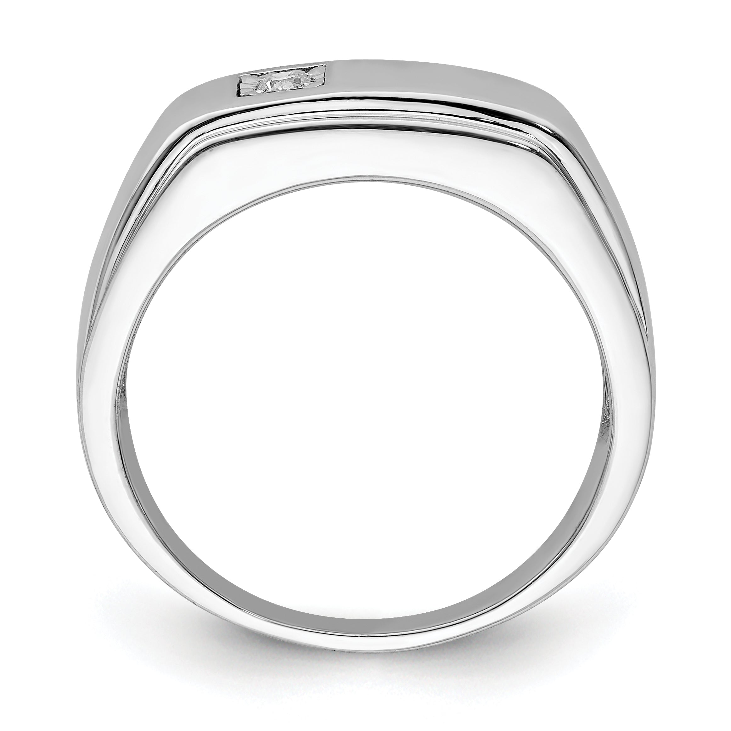 Sterling Silver Rhodium Plated Men'S Polished Diamond Ring