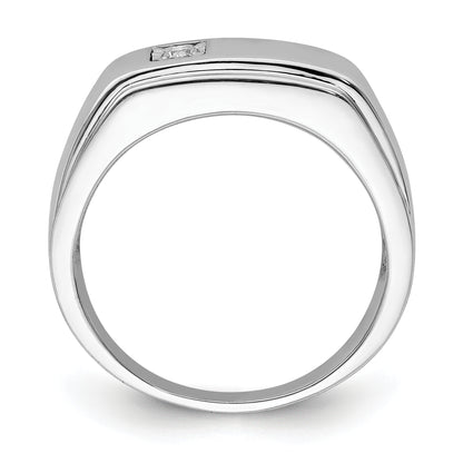 Sterling Silver Rhodium Plated Men'S Polished Diamond Ring