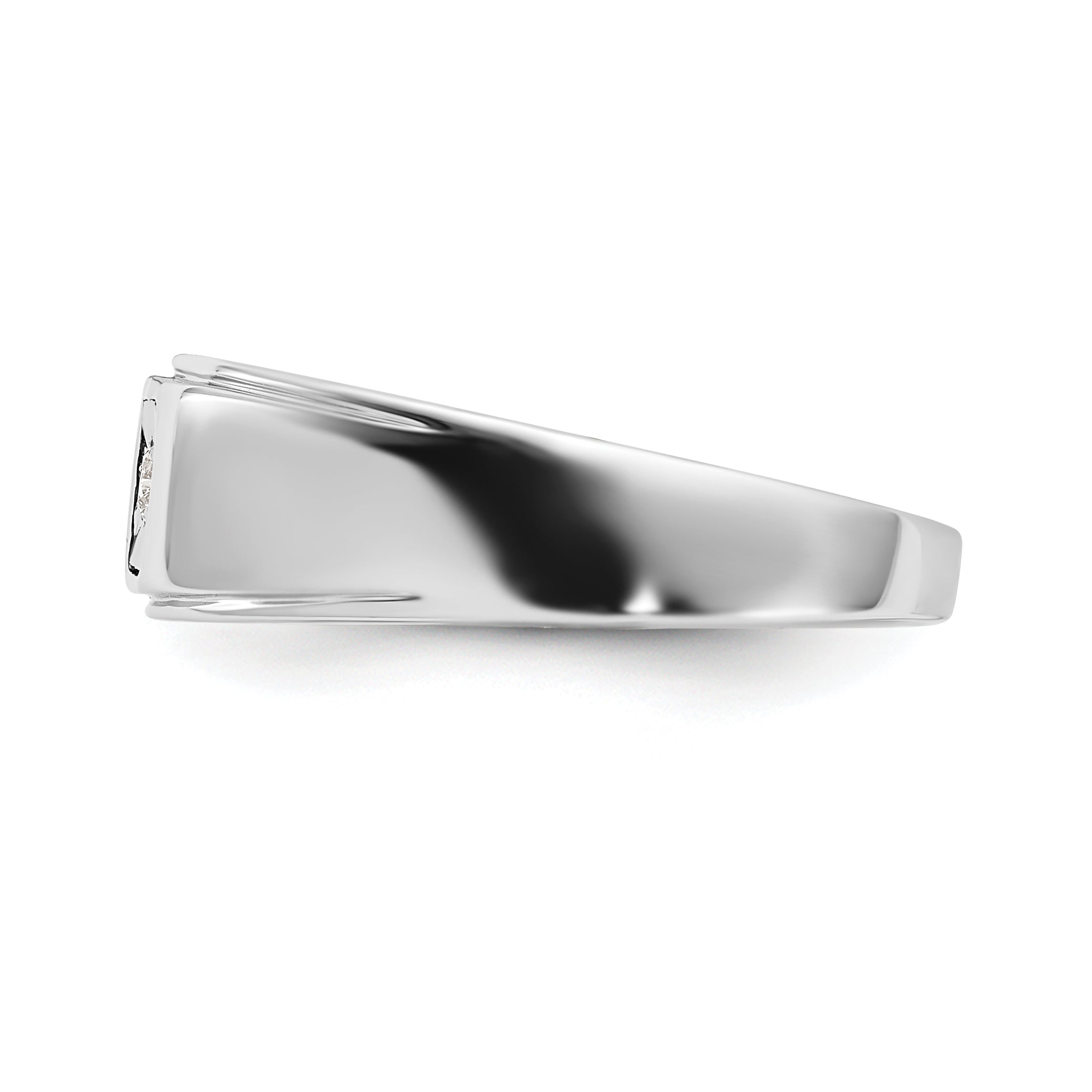 Sterling Silver Rhodium Plated Men'S Polished Diamond Ring
