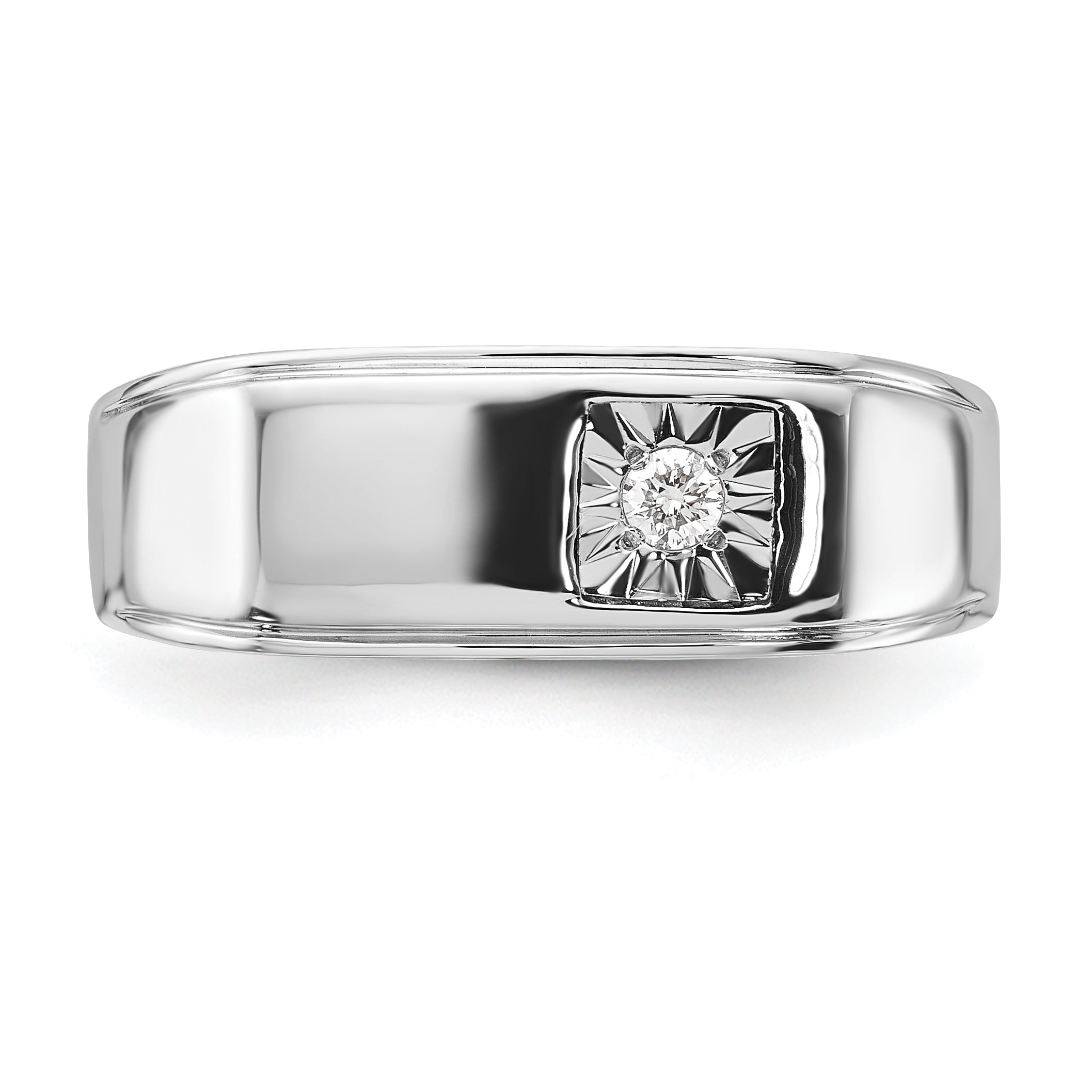 Sterling Silver Rhodium Plated Men'S Polished Diamond Ring