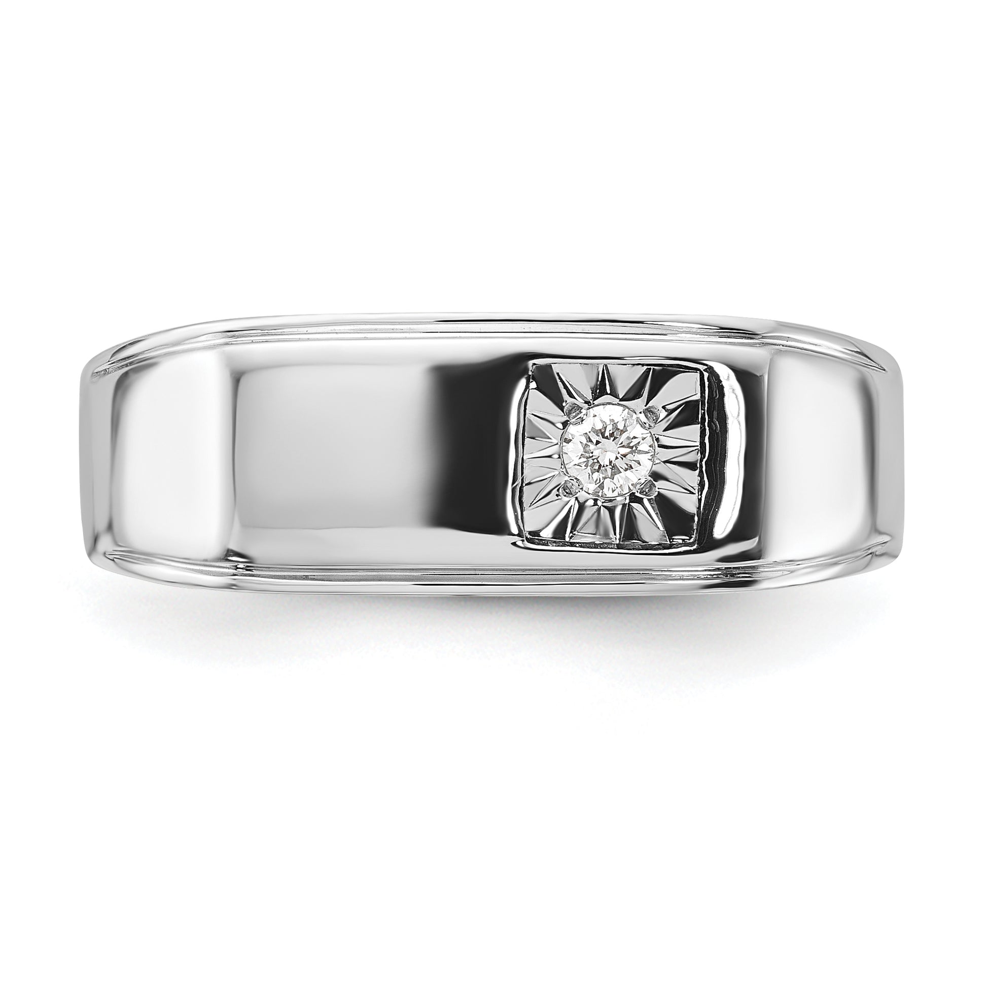 Sterling Silver Rhodium Plated Men'S Polished Diamond Ring