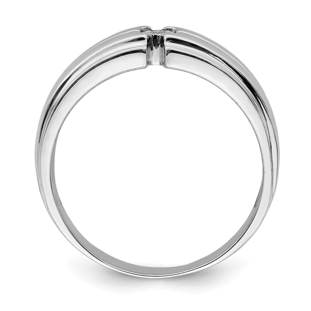 Sterling Silver Rhodium Plated Men'S Polished Diamond Ring