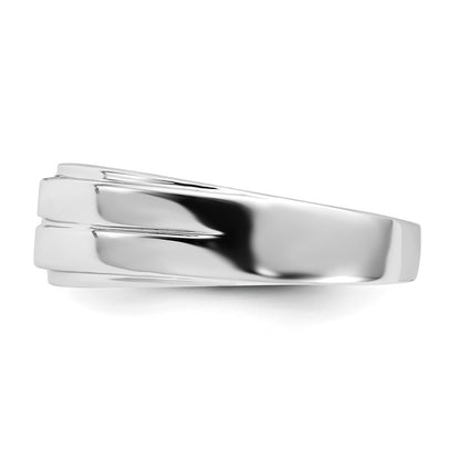 Sterling Silver Rhodium Plated Men'S Polished Diamond Ring