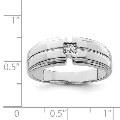 Sterling Silver Rhodium Plated Men'S Polished Diamond Ring