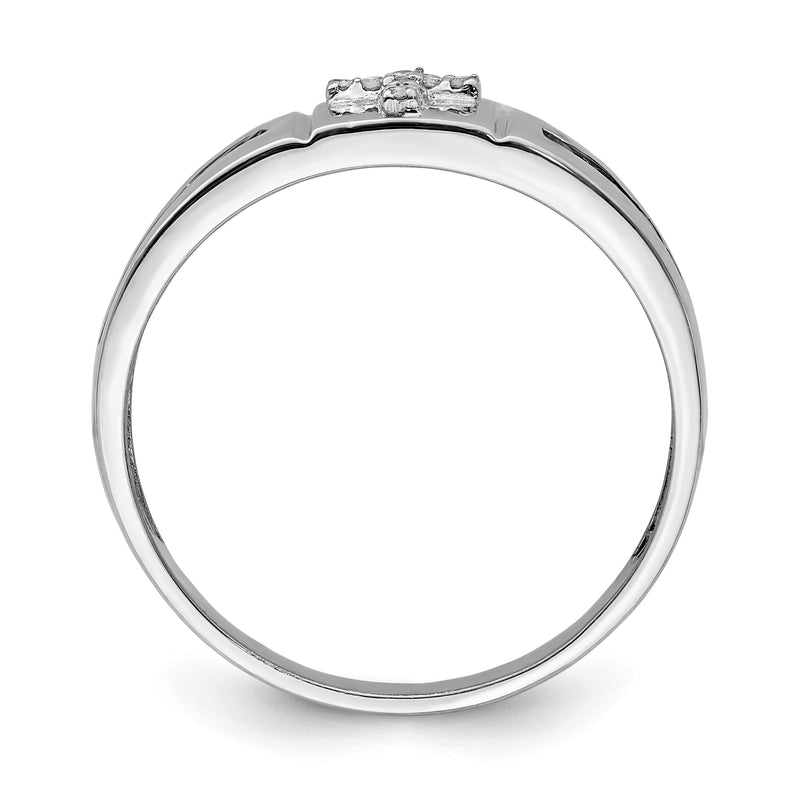 Sterling Silver Rhodium Plated Black And White Diamond Cross Men'S Ring