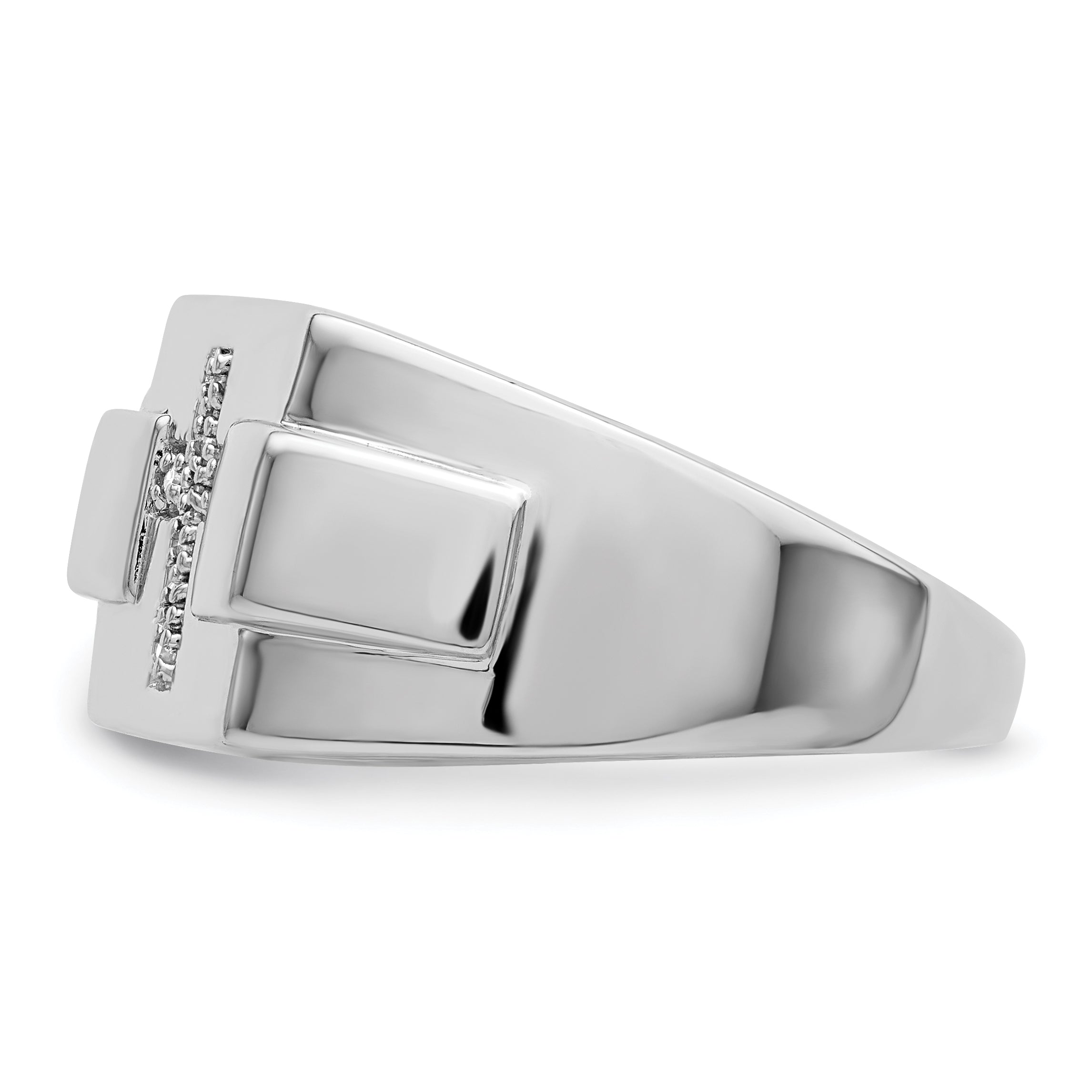Sterling Silver Rhodium Diamond Cross Signet Ring