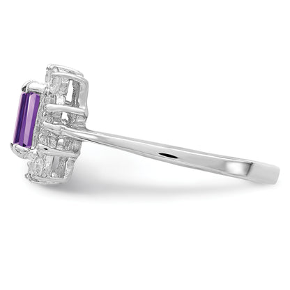 Sterling Silver Rhodium Plated Amethyst And Cz Ring