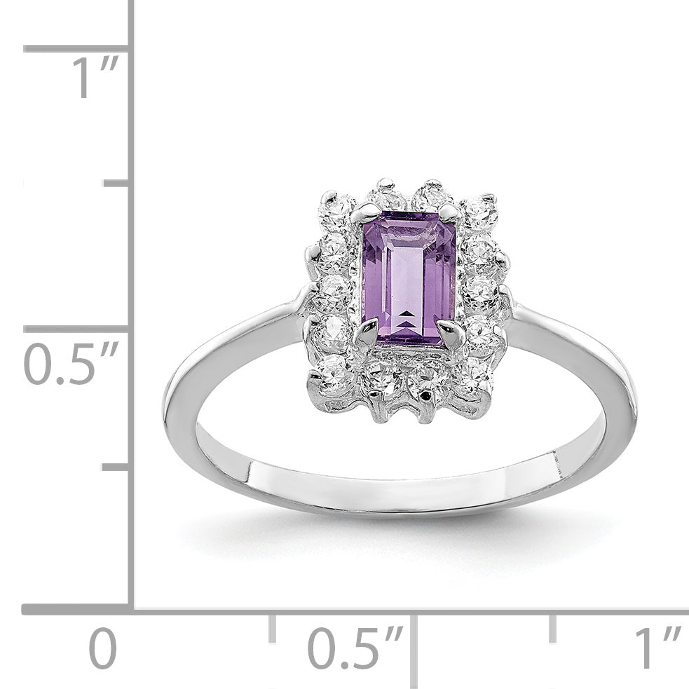 Sterling Silver Rhodium Plated Amethyst And Cz Ring