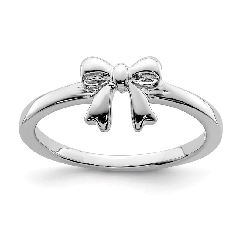 Sterling Silver Rhodium Plated Polished Bow Children'S Ring (Size 3 Only)