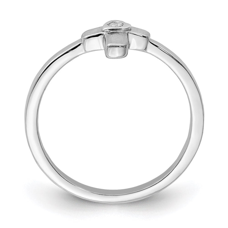 Sterling Silver Polished & Satin Cz Cross Children'S Ring