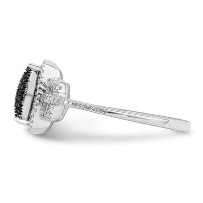 Sterling Silver White Night Rhodium Plated Blue Diamond Ring