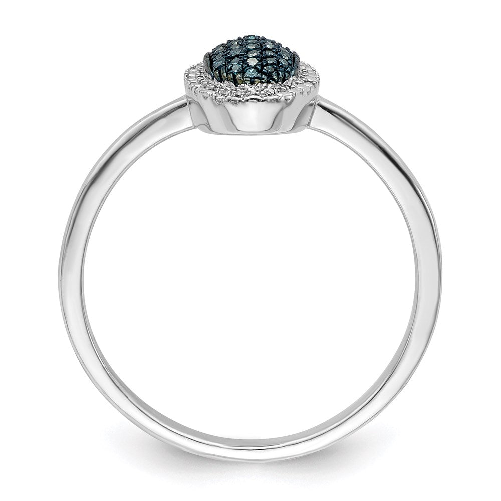Sterling Silver White Night Rhodium Plated Blue Diamond Oval Ring