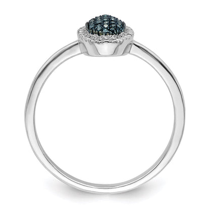 Sterling Silver White Night Rhodium Plated Blue Diamond Oval Ring