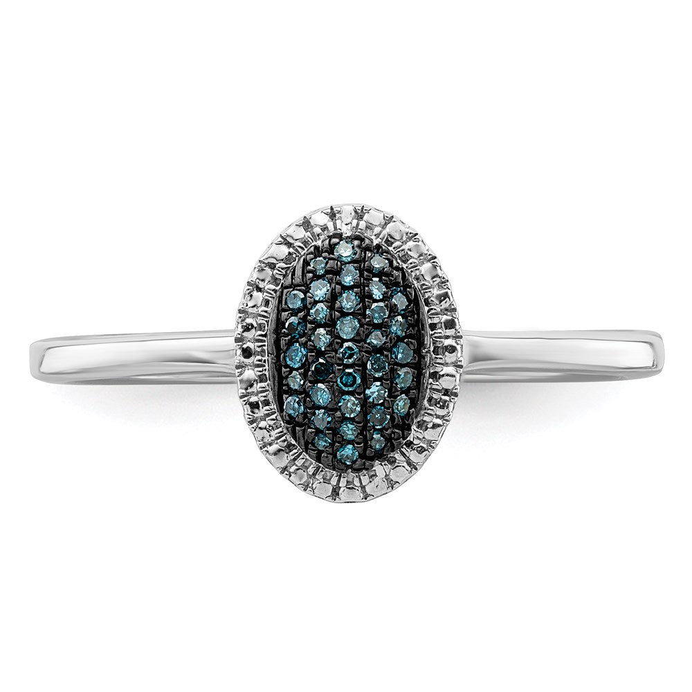 Sterling Silver White Night Rhodium Plated Blue Diamond Oval Ring