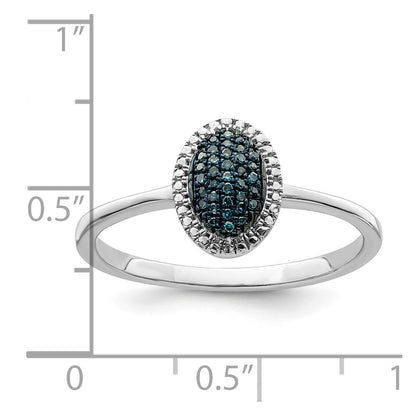 Sterling Silver White Night Rhodium Plated Blue Diamond Oval Ring