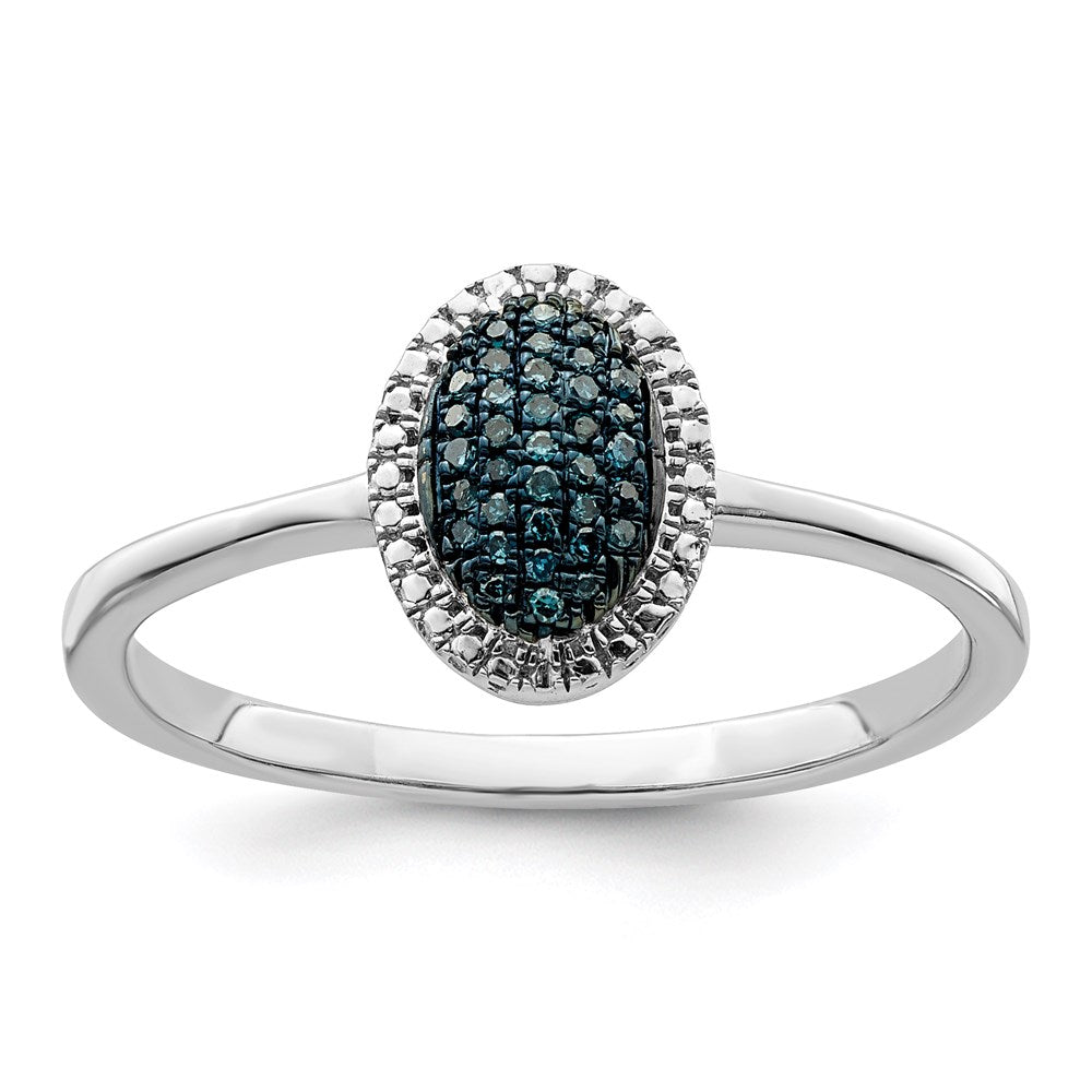 Sterling Silver White Night Rhodium Plated Blue Diamond Oval Ring