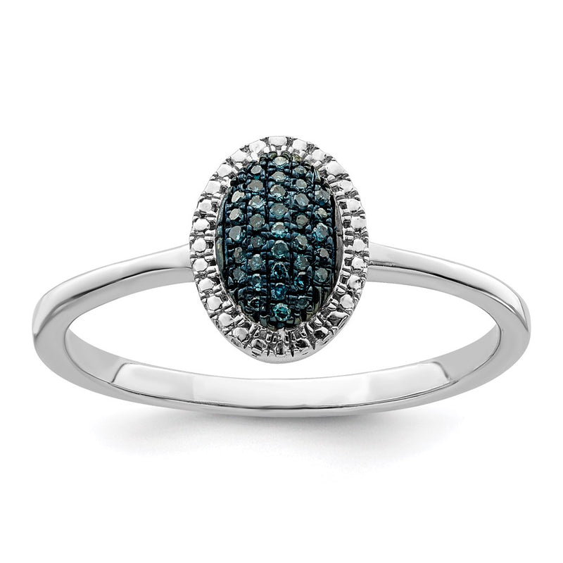 Sterling Silver White Night Rhodium Plated Blue Diamond Oval Ring