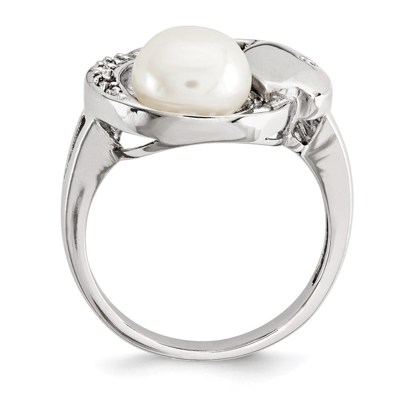 Sterling Silver Cz 8 9mm Fw Cultured Button Pearl Ring