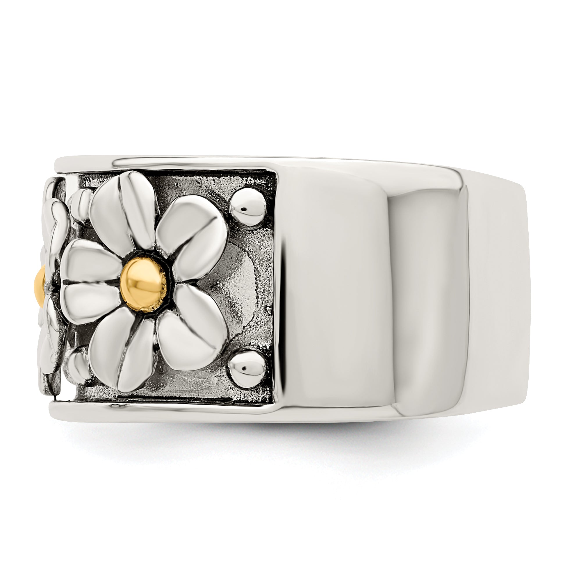 Silver/14K Two Tone Sterling Silver Antiqued W/ 14K Gold Centers Daisy Ring