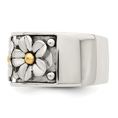Silver/14K Two Tone Sterling Silver Antiqued W/ 14K Gold Centers Daisy Ring