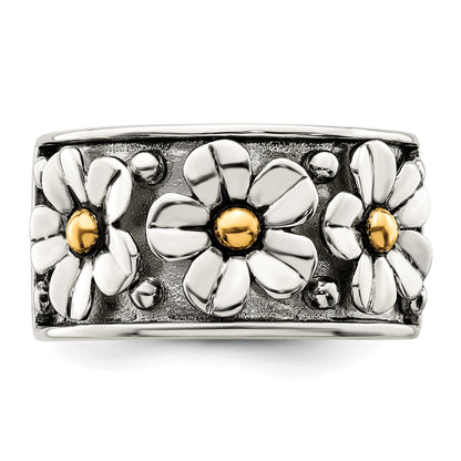 Silver/14K Two Tone Sterling Silver Antiqued W/ 14K Gold Centers Daisy Ring