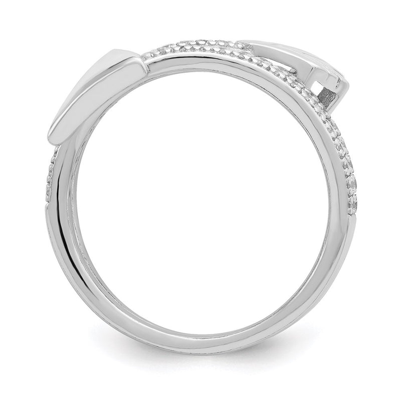 Sterling Silver Rhodium Plated Polished Cz Arrow Ring