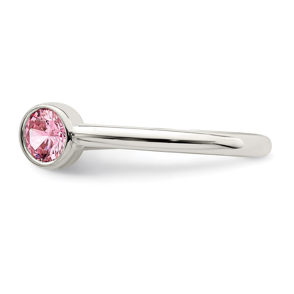 Sterling Silver Polished Pink And White Cz Adjustable Ring