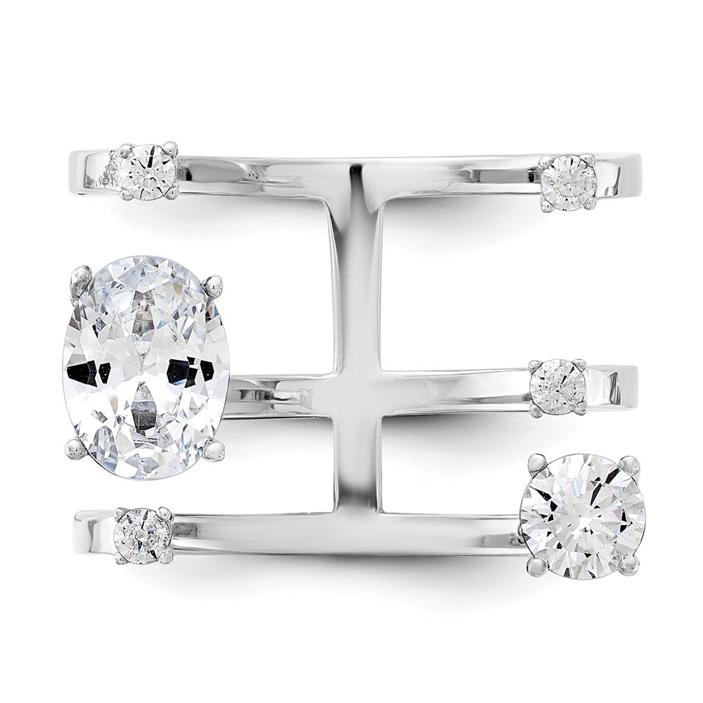 Sterling Silver Rhodium Plated Cz Adjustable Ring (Size 7 Only)