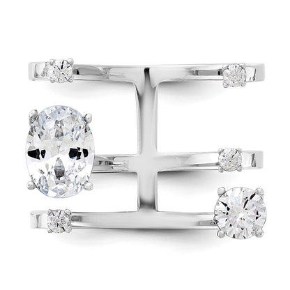 Sterling Silver Rhodium Plated Cz Adjustable Ring (Size 7 Only)