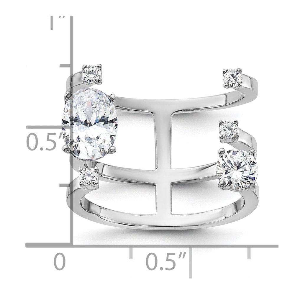 Sterling Silver Rhodium Plated Cz Adjustable Ring (Size 7 Only)
