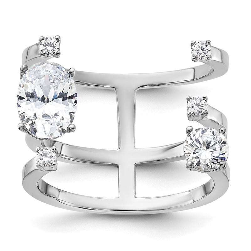 Sterling Silver Rhodium Plated Cz Adjustable Ring (Size 7 Only)