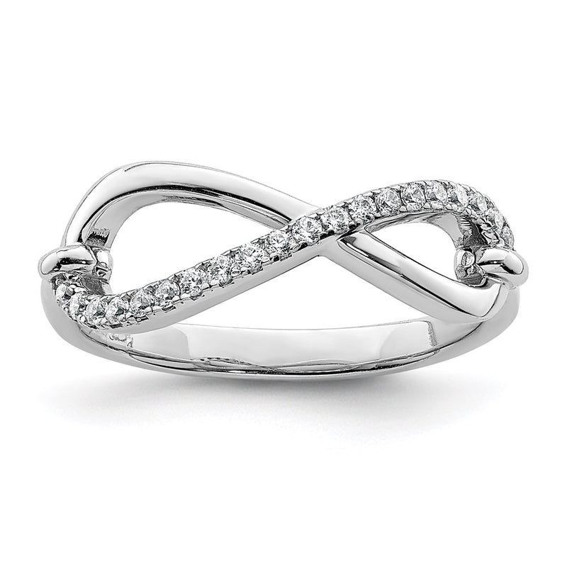 Sterling Silver Shimmer Rhodium Plated 20 Stone Cz Infinity Symbol Ring
