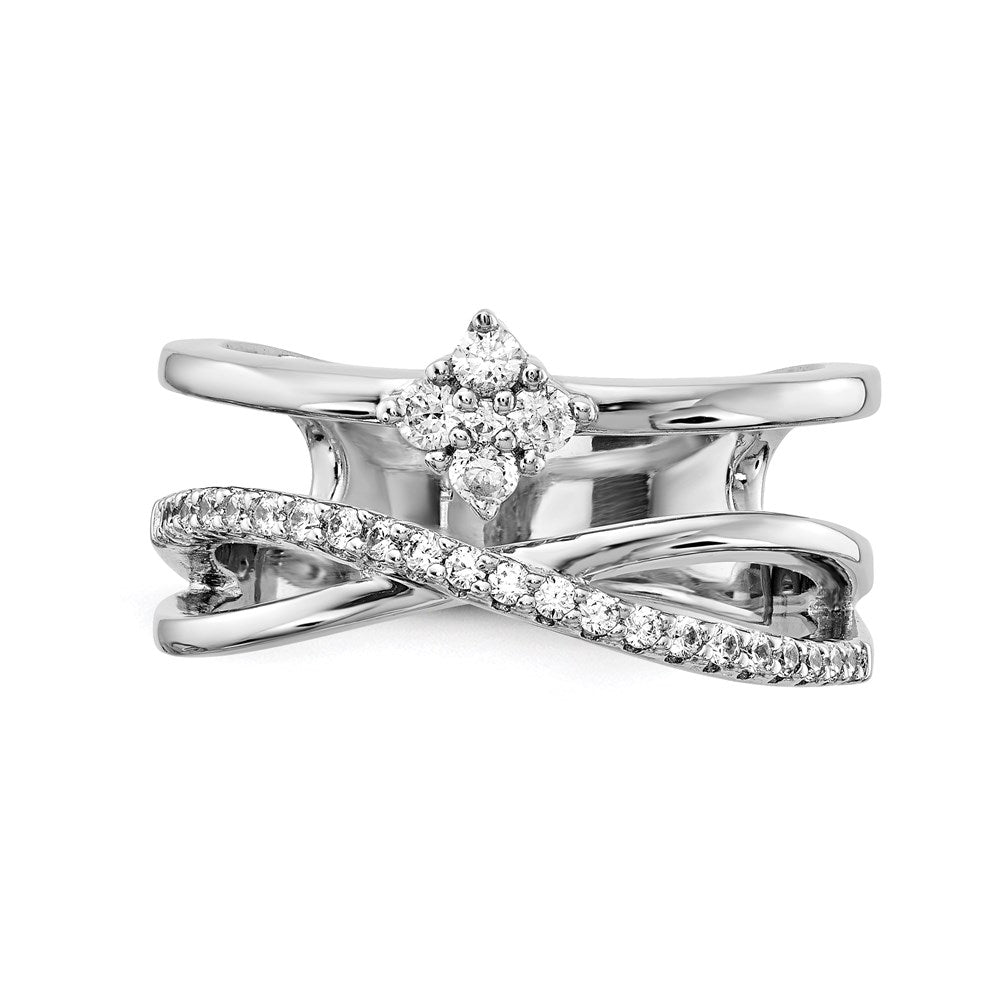 Sterling Silver Shimmer Rhodium Plated 27 Stone Cz Ring