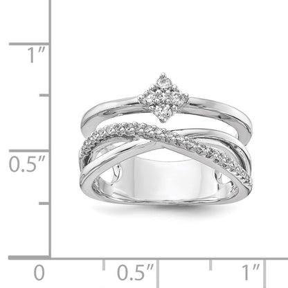 Sterling Silver Shimmer Rhodium Plated 27 Stone Cz Ring