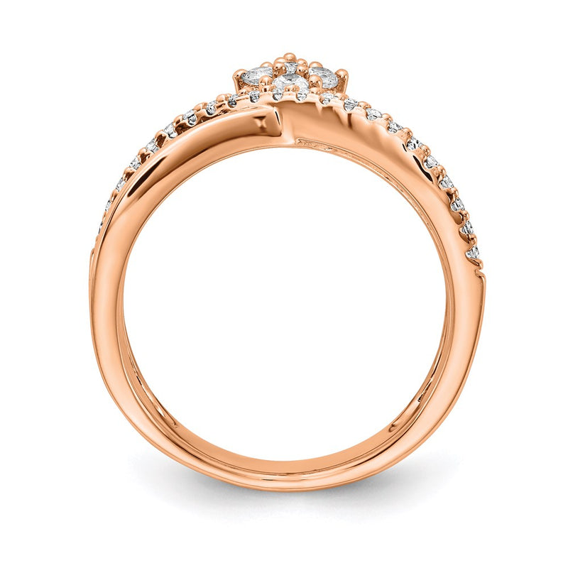 Sterling Silver Shimmer Rose Tone Flash Gold Plated 27 Stone Cz Ring