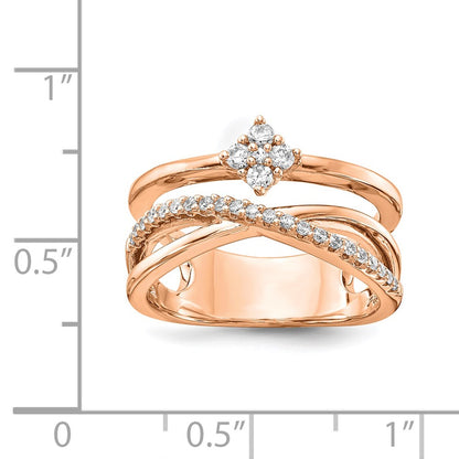 Sterling Silver Shimmer Rose Tone Flash Gold Plated 27 Stone Cz Ring