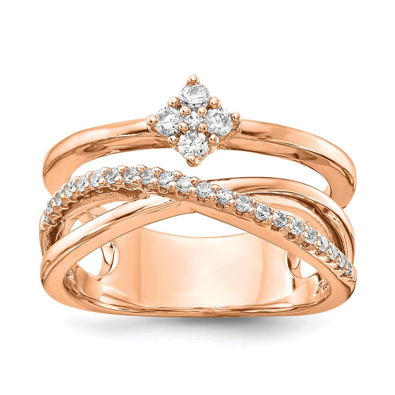 Sterling Silver Shimmer Rose Tone Flash Gold Plated 27 Stone Cz Ring