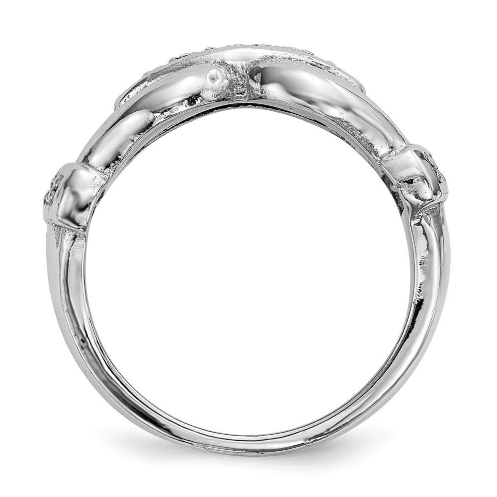 Sterling Silver Rhodium Plated Polished And Textured Fancy Cz Ring