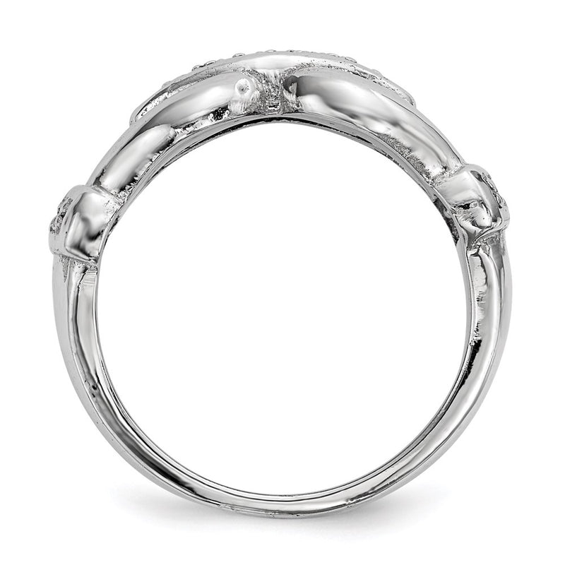 Sterling Silver Rhodium Plated Polished And Textured Fancy Cz Ring