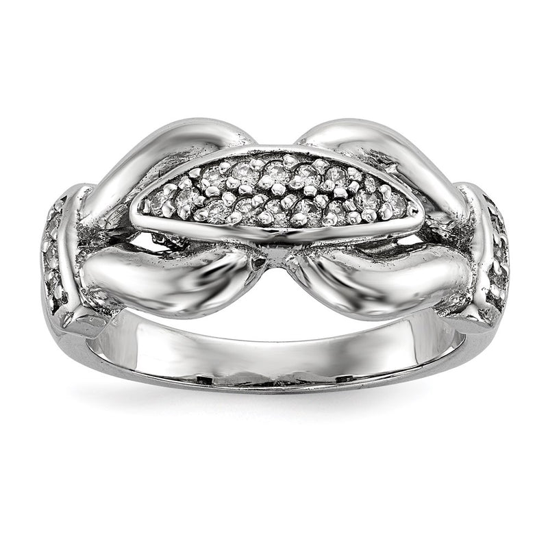 Sterling Silver Rhodium Plated Polished And Textured Fancy Cz Ring
