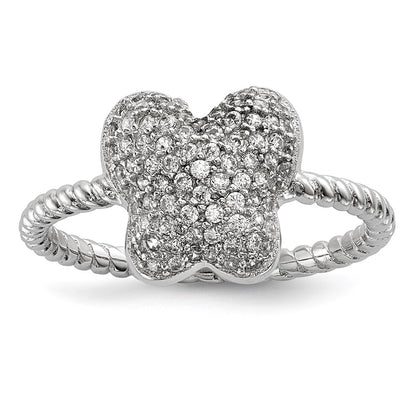 Sterling Silver Rhodium Plated Cz Butterfly Ring