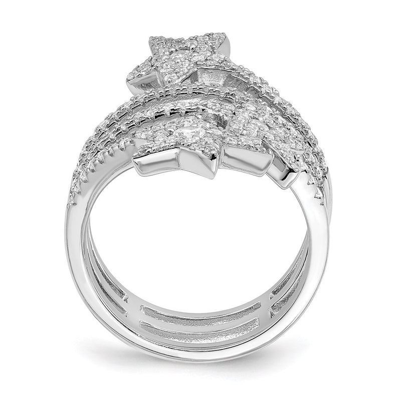 Sterling Silver Rhodium Plated Cz Star Ring