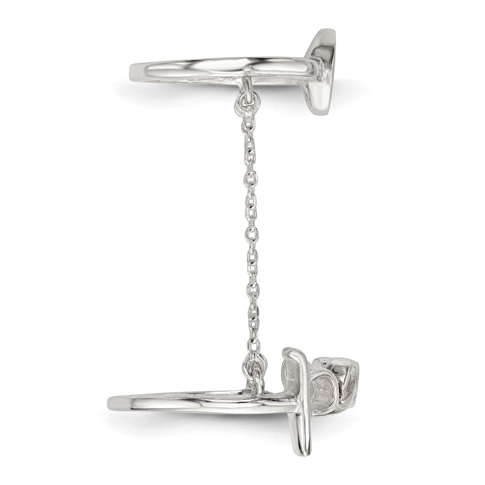Sterling Silver Polished Chain & Peace Double Ring (Size 6 Only)
