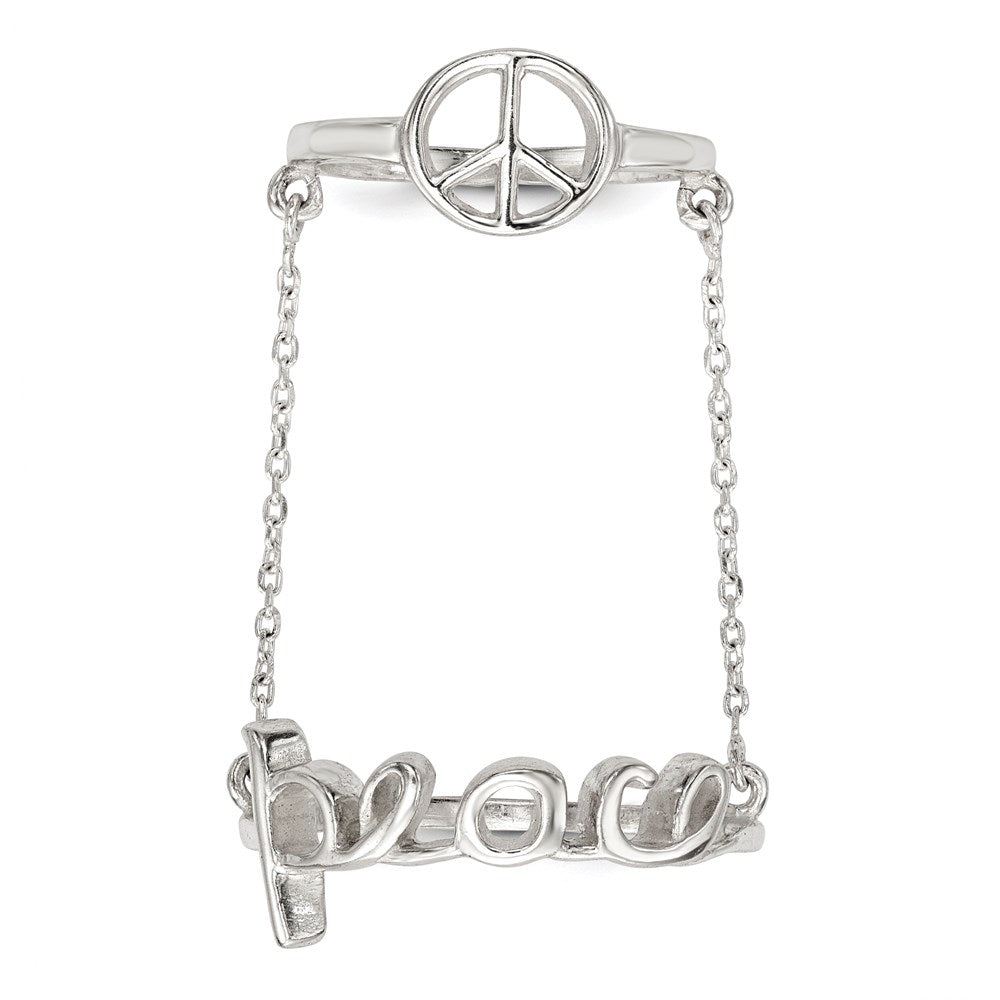 Sterling Silver Polished Chain & Peace Double Ring (Size 6 Only)