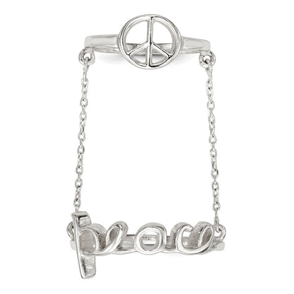 Sterling Silver Polished Chain & Peace Double Ring (Size 6 Only)