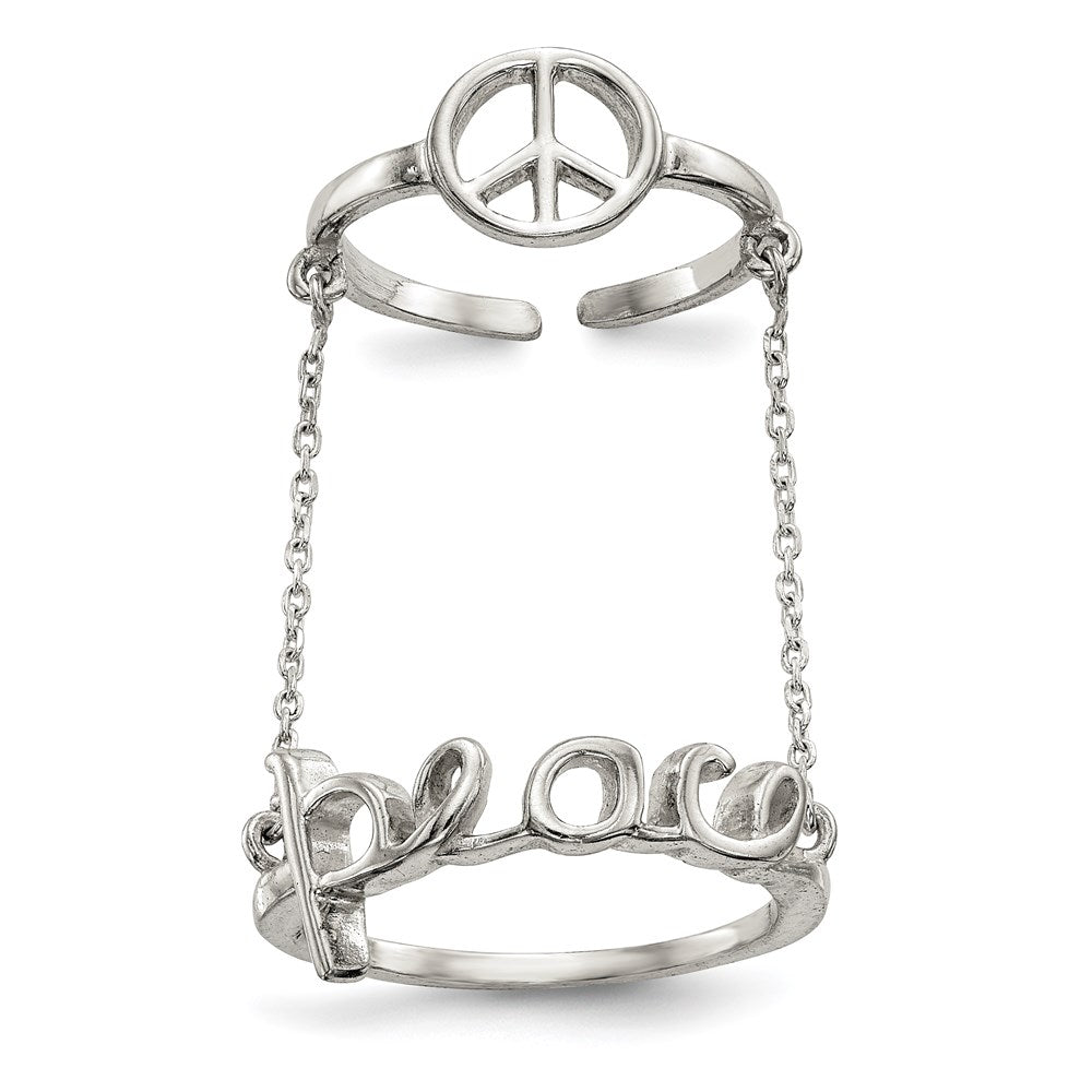 Sterling Silver Polished Chain & Peace Double Ring (Size 6 Only)
