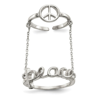 Sterling Silver Polished Chain & Peace Double Ring (Size 6 Only)