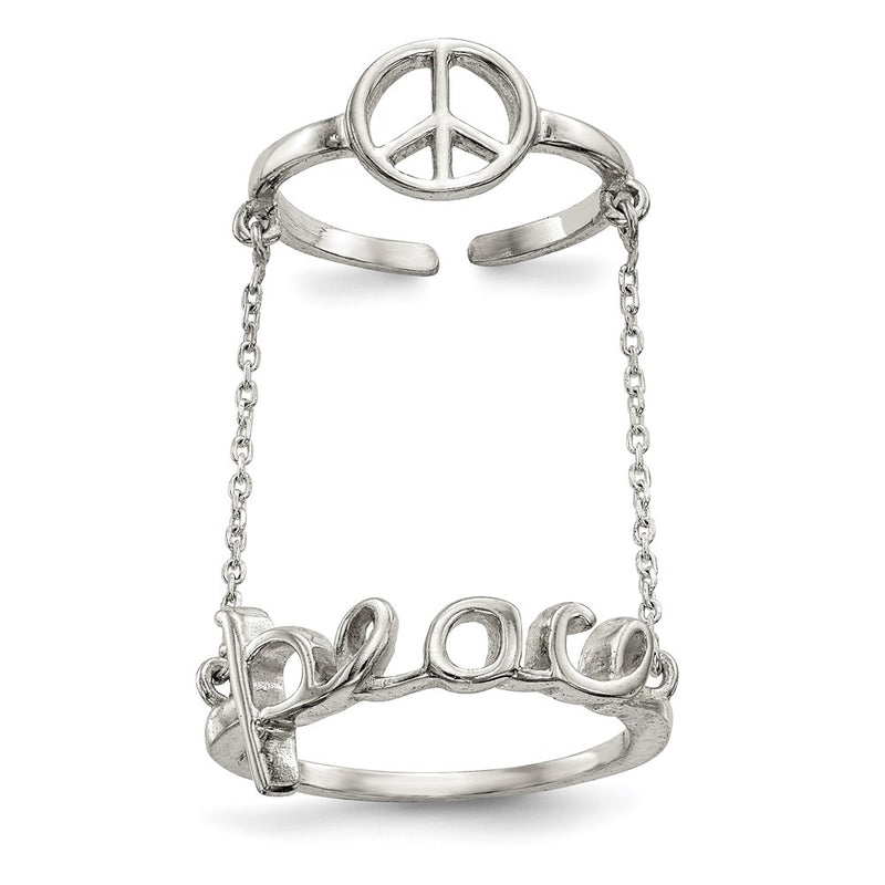 Sterling Silver Polished Chain & Peace Double Ring (Size 6 Only)